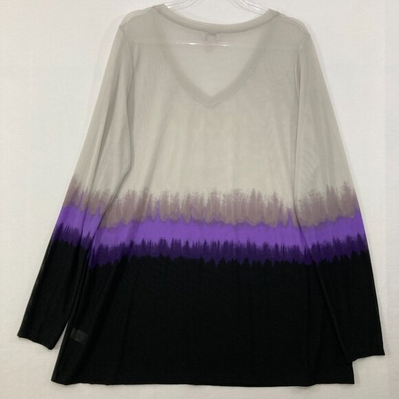 LOGO Lori Goldstein size XL Multi Color-Block Mesh V Neck Stretch Tunic Top - Picture 9 of 11
